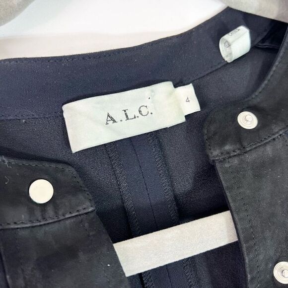 A.L.C. Dress Womens 4 Long Sleeve Mini Leather trip Satin Dark Blue - Picture 4 of 9